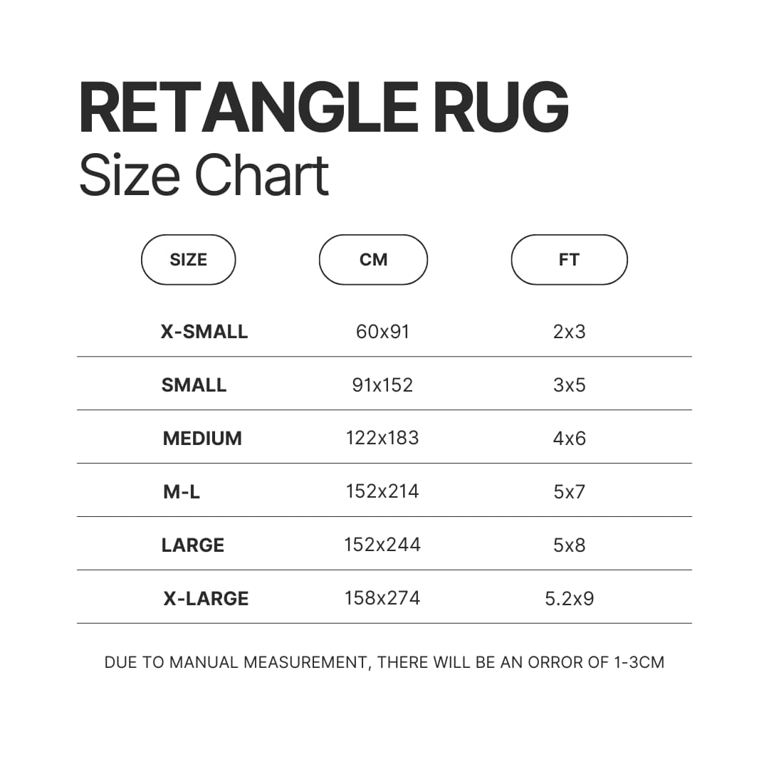 Retangle Rug Size Chart - Kingdom Hearts Shop