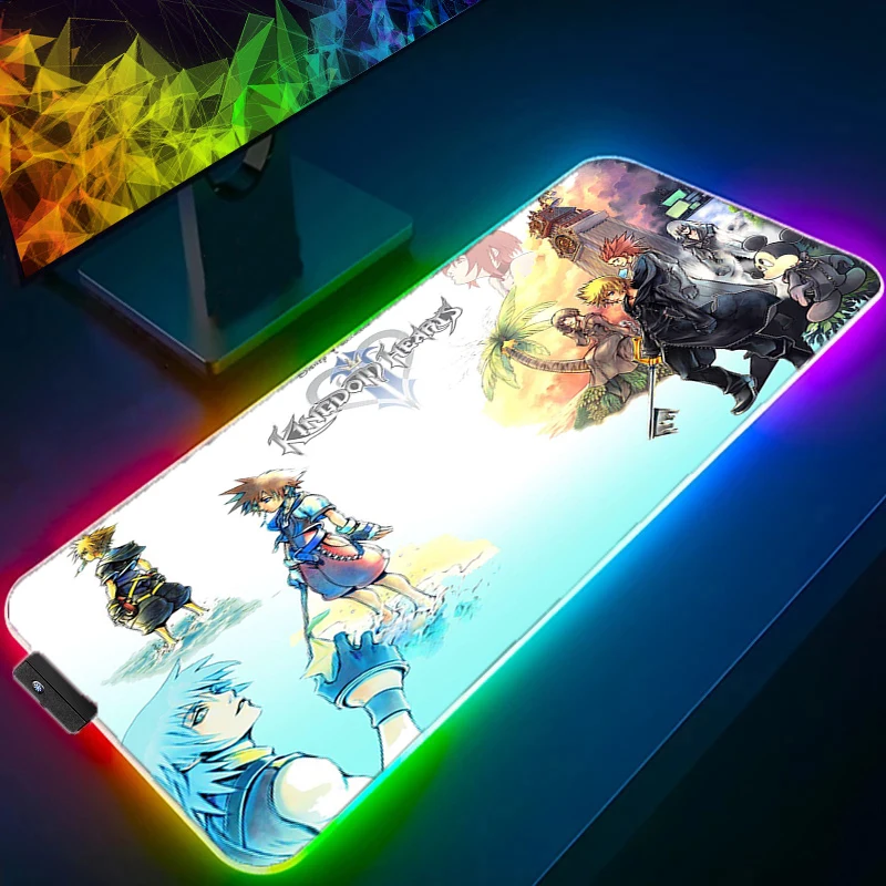 RGB Large Anime Kingdom Hearts Mousepad Laptop Gaming Accessories Desktop Protection Pad 900x400 LED Backlight Keyboard 11 - Kingdom Hearts Shop