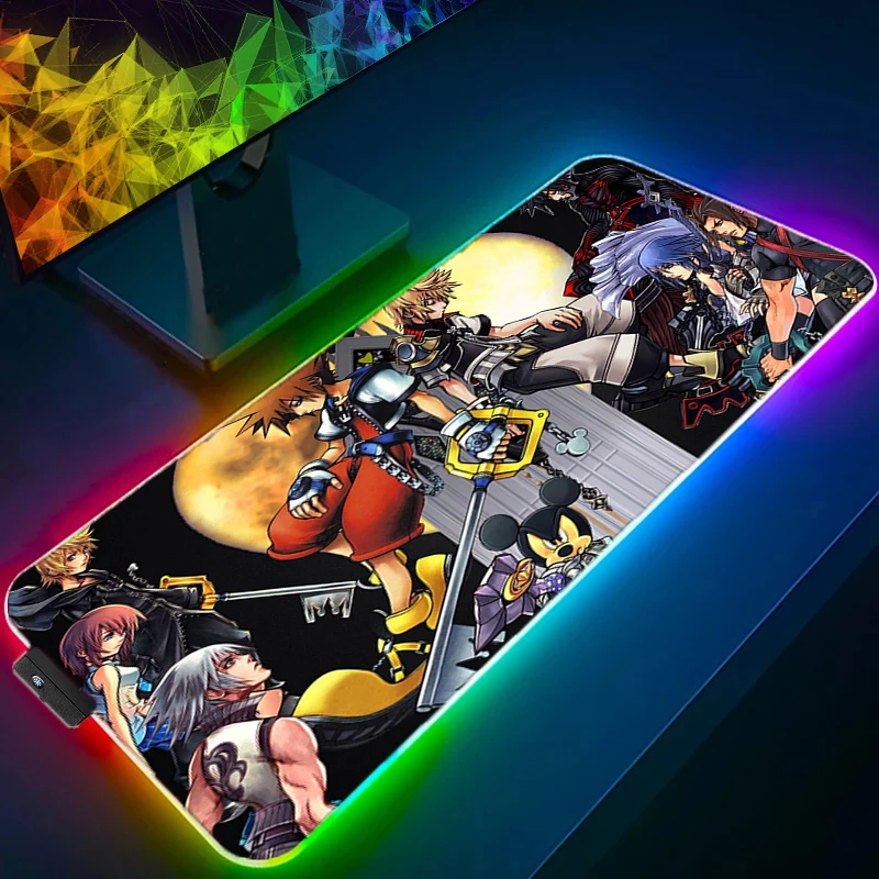 RGB Large Anime Kingdom Hearts Mousepad Laptop Gaming Accessories Desktop Protection Pad 900x400 LED Backlight Keyboard 5 - Kingdom Hearts Shop